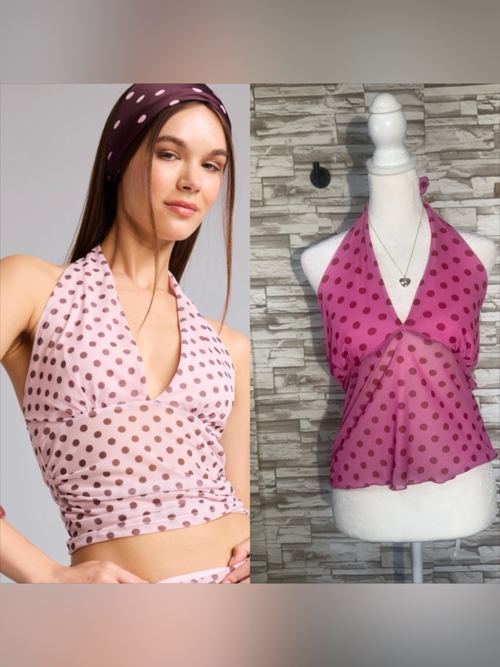 SEE YOU MONDAY FITTED POLKA DOT HALTER NECK TULLE PINK BLOUSE

PINK